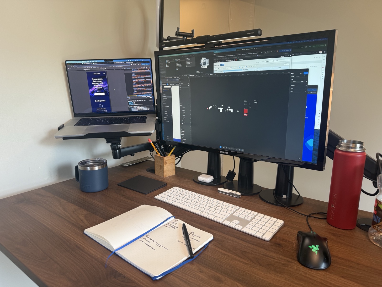 Design workstation showing a custom website in progress
